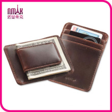 New London Stitch Leather Bifold Front Pocket ID Card Wallet with Money Clip Brown